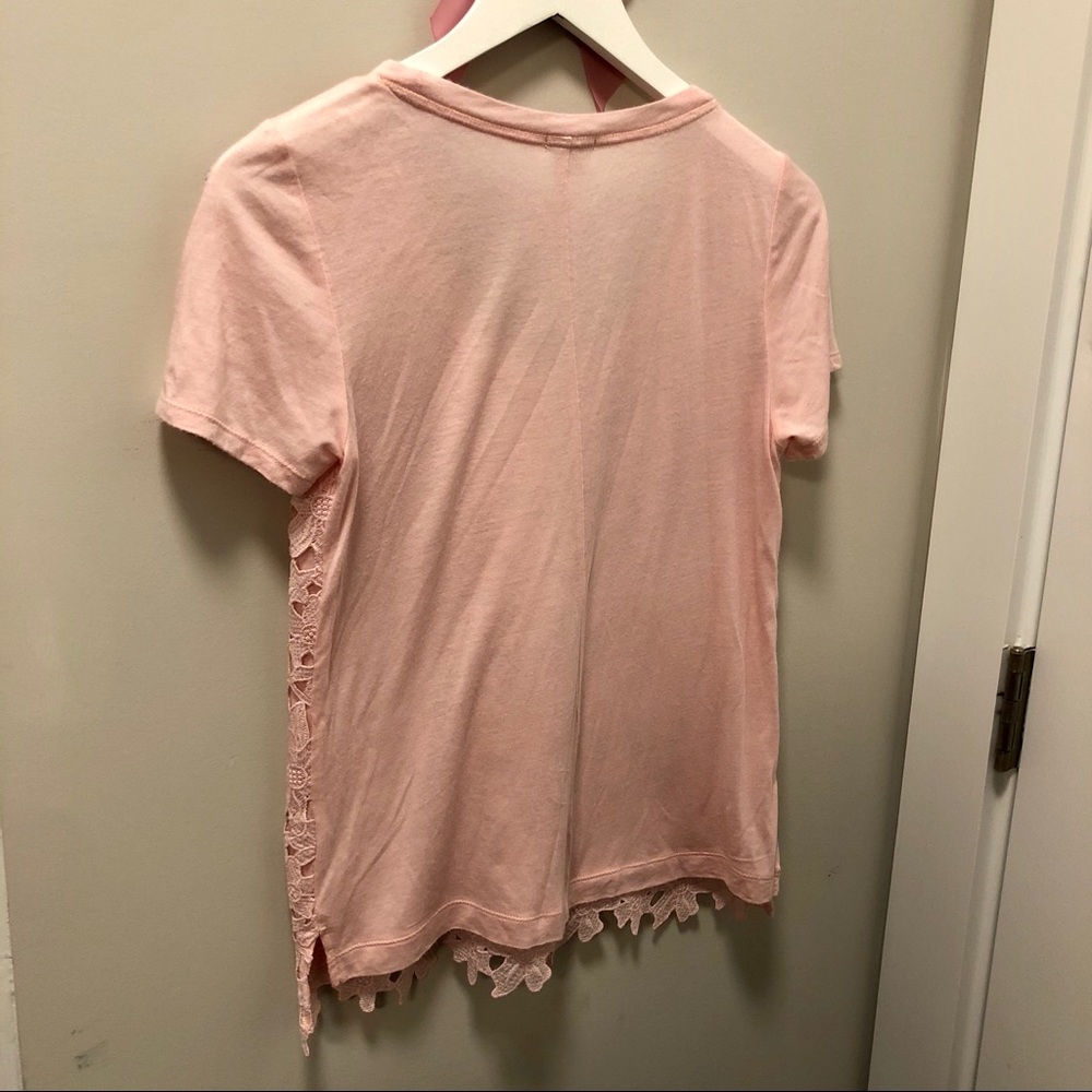 J. Crew Pink‎ Lace Overlay Scoop Neck Spring Shortsleeve Shirt Small 4 6 - Picture 4 of 4